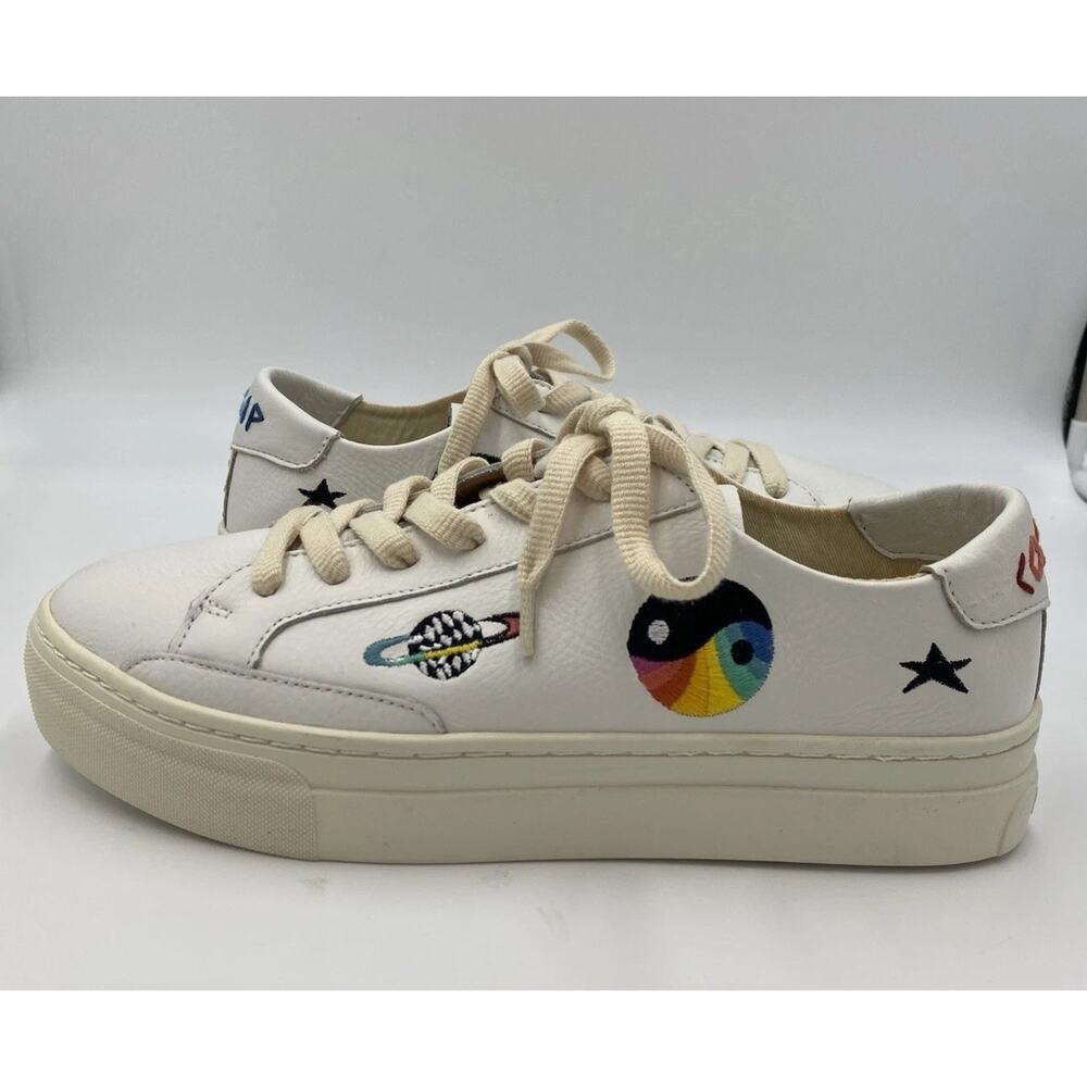 Soludos Ibiza Cosmic Trip Platform Leather Embroidered Sneakers Size 8.5 39